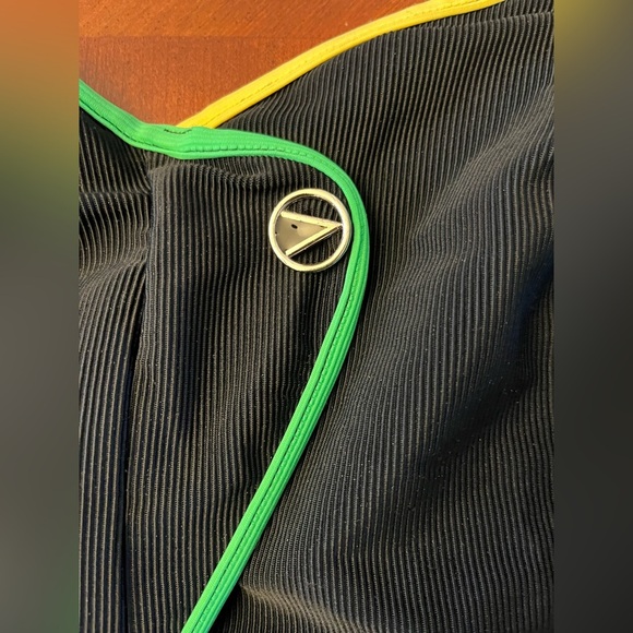 Vintage 70s One Piece Bathing Suit Black Neon LARGE - Picture 2 of 7